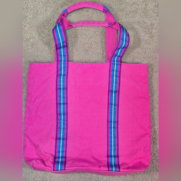 Polo Ralph Lauren Big Pony Pink Green Purple Canvas Zip Tote Bag Large - Picture 5 of 7